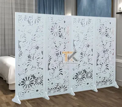 bình phong gỗ nhựa hoa bướm 4 tấm
