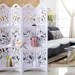 bình phong trang trí kết hợp kệ hoa cúc 4 tấm