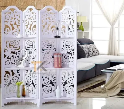 bình phong trang trí kết hợp kệ hoa cúc 4 tấm