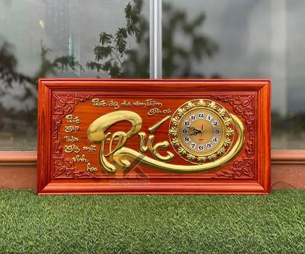 dong-ho-go-chu-phuc-khung-tron-dat-vang-41x81cm đồng hồ gỗ chữ phúc khung trơn dát vàng 41x81cm