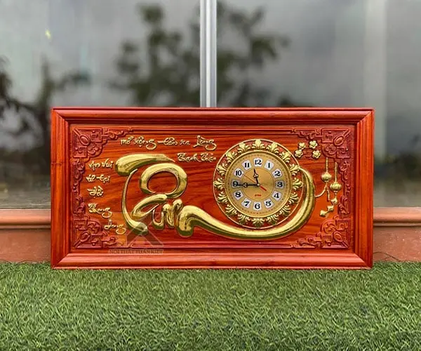 dong-ho-go-chu-tam-khung-tron-dat-vang-41x81cm đồng hồ gỗ chữ tâm khung trơn dát vàng 41x81cm