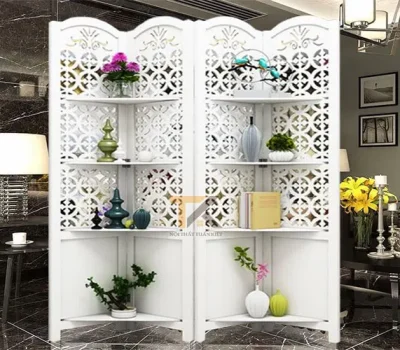 kệ bình phong phòng khách vòng tròn 4 tấm