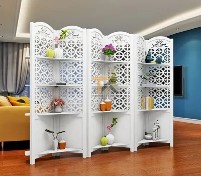 kệ bình phong phòng khách vòng tròn 6 tấm