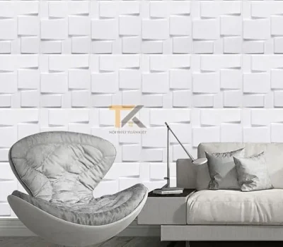 tấm nhựa 3d dán tường viên gạch màu trắng 1