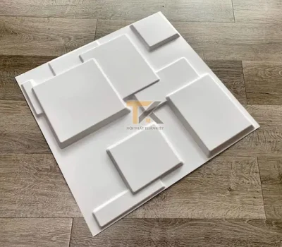 tấm nhựa pvc 3d ô vuông màu trắng