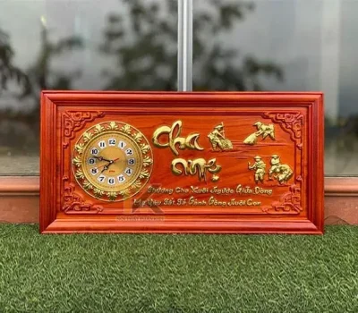 tranh đồng hồ cha mẹ khung trơn dát vàng 41x81cm