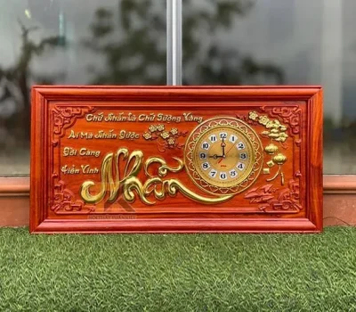 tranh đồng hồ chữ nhẫn khung trơn dát vàng 41x81cm