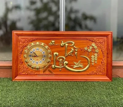 tranh đồng hồ gỗ chữ tài lộc khung trơn dát vàng 41x81cm