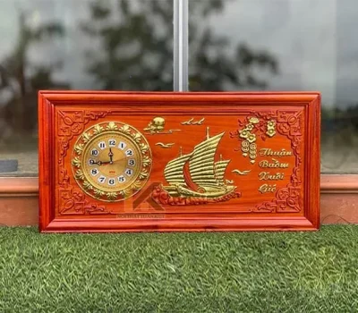 tranh đồng hồ thuận buồm xuôi gió khung trơn dát vàng 41x81cm