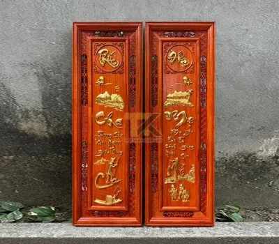 tranh gỗ chữ cha mẹ dát vàng