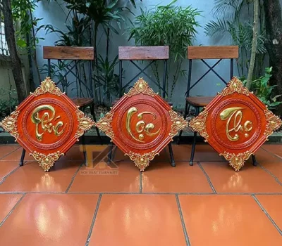 tranh gỗ chữ phúc lộc thọ dát vàng