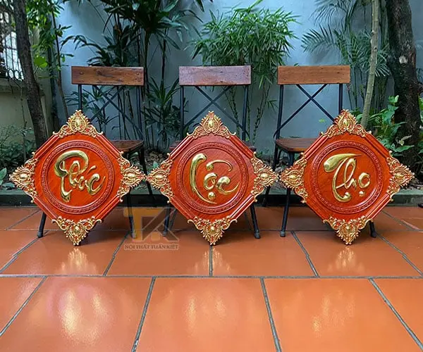 tranh-go-chu-phuc-loc-tho-dat-vang tranh gỗ chữ phúc lộc thọ dát vàng