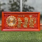 tranh gỗ đồng hồ phúc lộc thọ khung trơn dát vàng 41x81cm