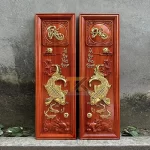 tranh gỗ lý ngư vọng nguyệt dát vàng