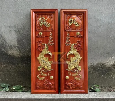 tranh gỗ lý ngư vọng nguyệt dát vàng