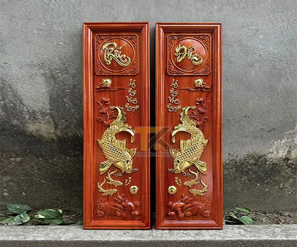 tranh-go-ly-ngu-vong-nguyet-dat-vang tranh gỗ lý ngư vọng nguyệt dát vàng