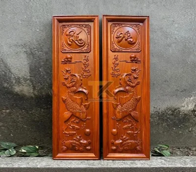 tranh gỗ lý ngư vọng nguyệt pu