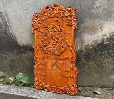 tranh gỗ treo lịch di lặc gánh bao tiền pu