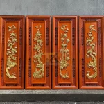 tranh gỗ tứ quý tùng cúc trúc mai mạ vàng