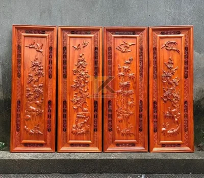 tranh gỗ tứ quý tùng cúc trúc mai pu