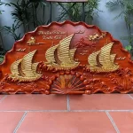 tranh quạt gỗ thuận buồm xuôi gió dát vàng