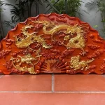 tranh quạt gỗ tứ linh dát vàng