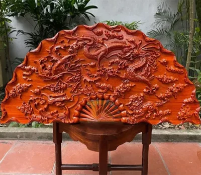 tranh quạt gỗ tứ linh pu