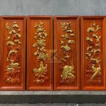 tranh tứ quý bằng gỗ cúc gà dát vàng