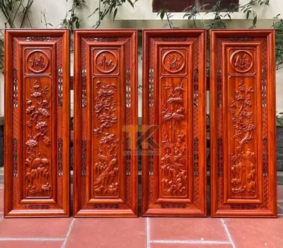 tranh tứ quý gỗ vinh hoa phú quý pu