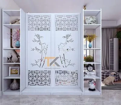 kệ vách ngăn phòng khách cây trúc 2 vách 2 kệ