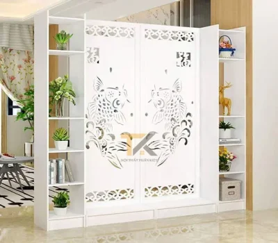 kệ vách ngăn trang trí cá chép hóa rồng 2 vách 2 kệ